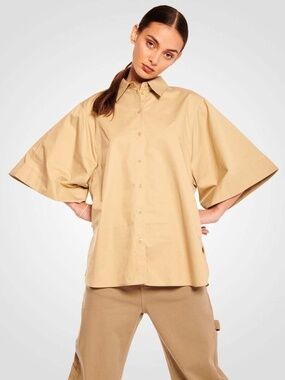 TIBI Women’s Eco Poplin Shirt Oversized Sleeves Button Down Size Small